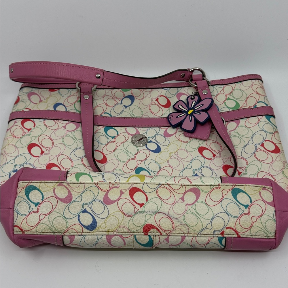 Coach Pink and Multicolor Signature Tote